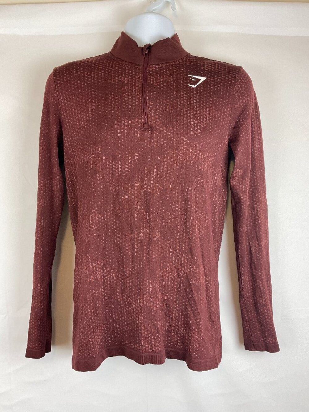 Gymshark Quarter Zip Shirt S Burgundy Print Long Sleeve